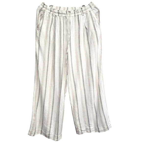 Bécool Pants - Becool‎ Womens Medium Striped Wide Leg Pants Elastic Linen Blend Resortwear